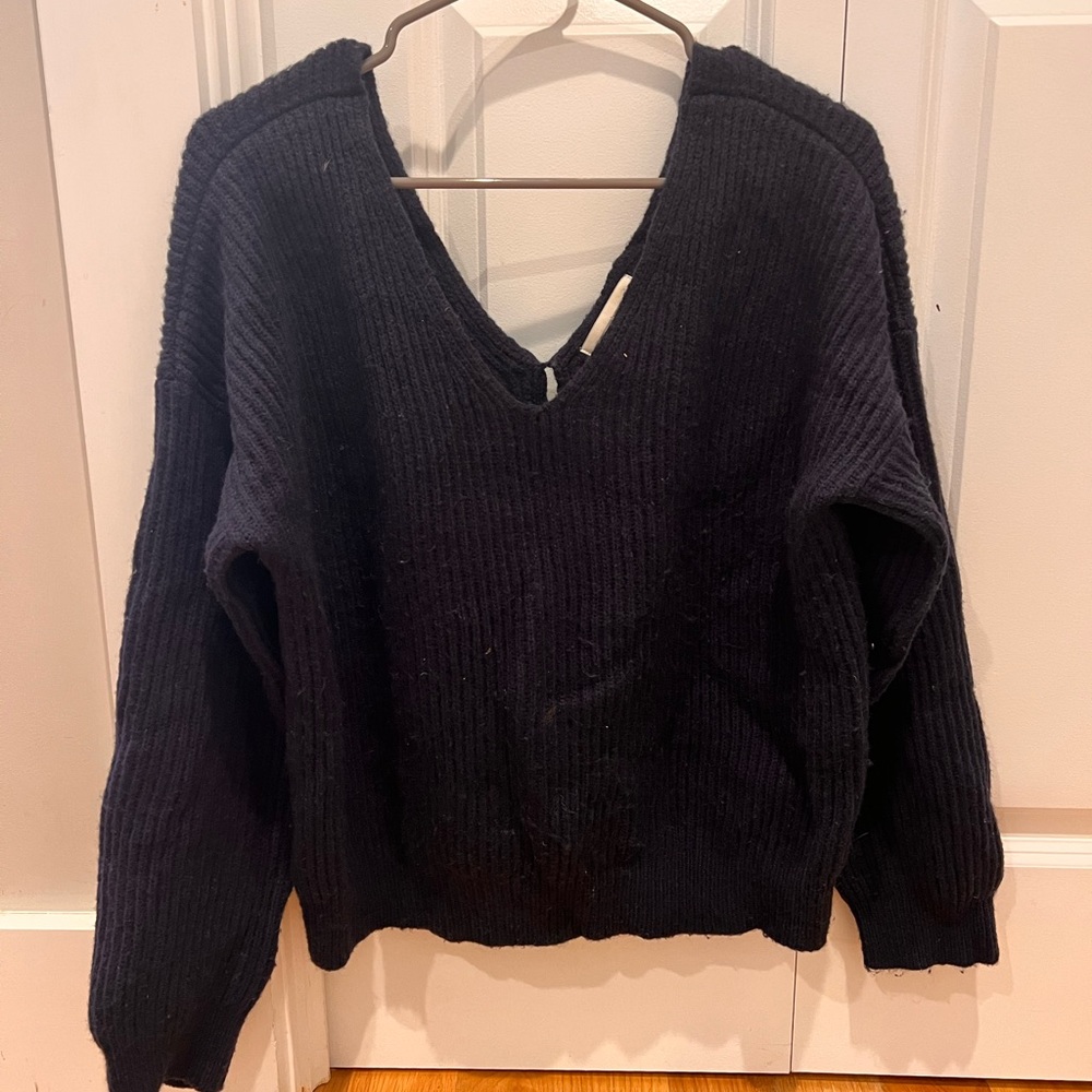 Navy sweater from Anthropologie